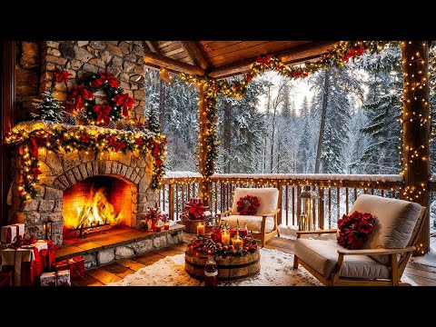 Cozy Christmas Ambience ❄️ Relaxing Music on a Snowy Day with Fireplace Sounds 🔥