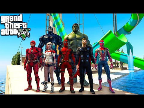 СПУСК СО СКОЛЬЗКОЙ ГОРКИ ЗА СУПЕРГЕРОЕВ В ГТА 5 МОДЫ! ОБЗОР МОДА В GTA 5! ИГРЫ ВИДЕО MODS