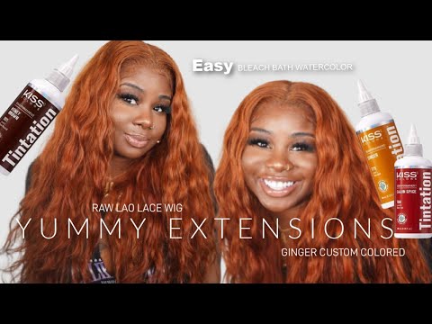 ♡ Easy Bleach Bath + Ginger Water Color Method Ft. Yummy Extensions | Raw LAO Wavy