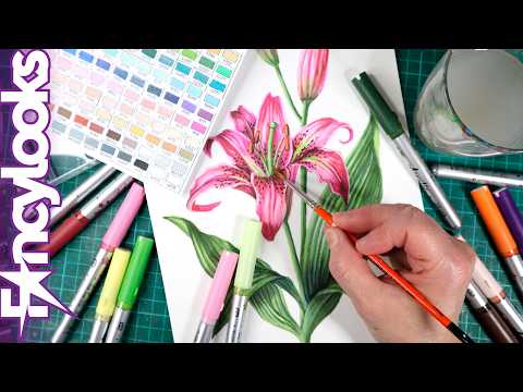 Dibujar flor con Rotuladores acrílicos y difuminarlos con pincel