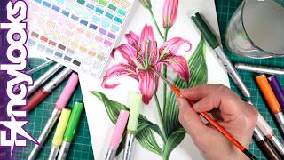 Cómo Dibujar flor difuminando los rotuladores con pincel