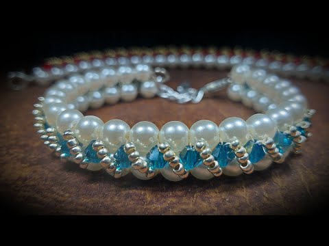 Bonita Pulsera de Cristal, Perlas y Mostacillas...Clase #611