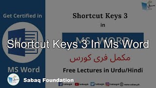 Shortcut Keys 3  in MS Word