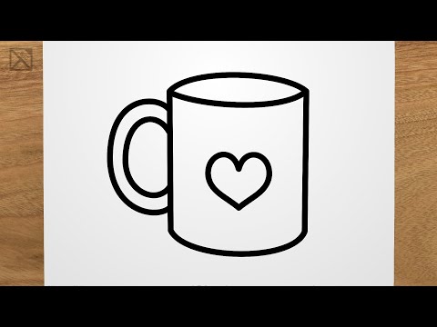 How to draw CUP with a Heart step by step, EASY