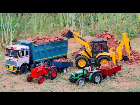 Jcb 5cx fully loading muram in Tata truck 2518 | Mahindra Arjun Novo 605 Di tractor | cartoon jcb