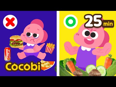 Coma Alimentos Saudáveis🍆🥕🥦 | Canções Coloridas para Crianças | Cocobi