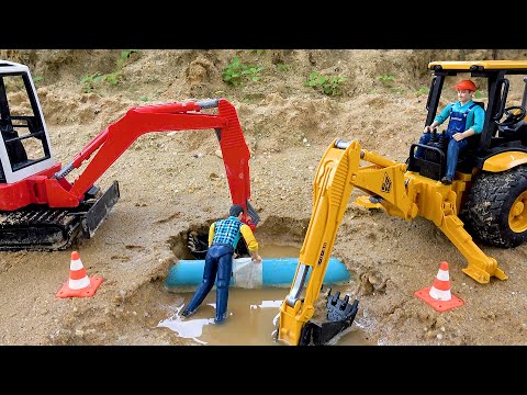 Story sand excavator and water pipe repair | Best animal protection toy truck | Toy video for kids