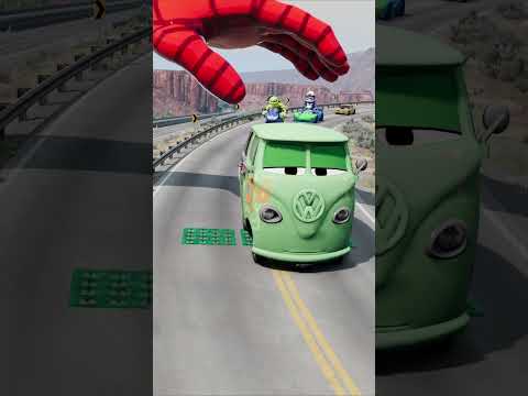 Dumb Cars Crossing Triple Spikec Bollard with Spider Man's Giant HAND SLAP in BeamNG.Drive
