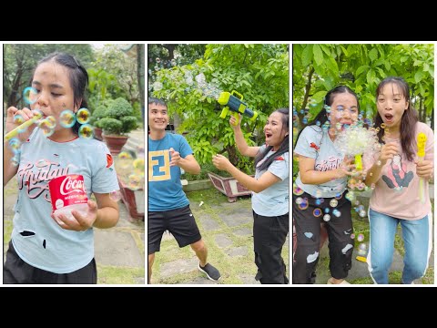 Linh Nhi playground: Rich water bubbles gun vs poor water bubbles gun 🫧🔫  Watch now❗️#shorts