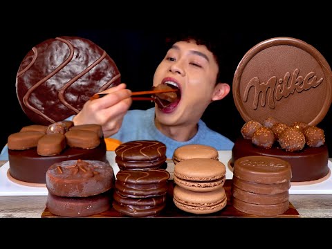 ASMR 밀카초꼬렛 몽쉘 티코케이크 아몬드 초코볼 초코카롱 티코 아이스크림 먹방~! Chocolate Ice Cream Cake Almond Choco Ball MuKbang~!!