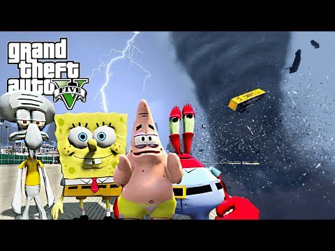 SPONGEBOB CREW SURVIVAL - TORNADO DESTROYS LOS SANTOS - GTA 5 END OF LOS SANTOS MOD
