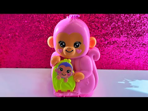 ASMR Unboxing Polly Pocket & Momma Monkey & Baby playset with 2 mini dolls #unboxing #asmrtoys