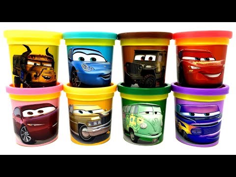 Learn Colors with Disney Pixar Cars 3 Toys Play-Doh Can Heads Lightning McQueen