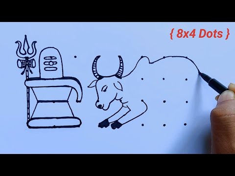 How to draw shiva lingam step by step | ( 8x4 Dots)  || shiv lingam drawing with nandi