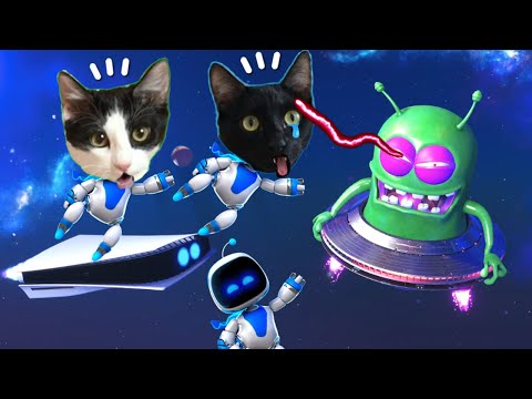 GATO VS ALIEN JUGANDO CON EL ROBOT DE ASTRO BOT PS5 y gatos Luna y Estrella / Gameplay en español #1