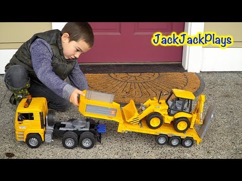 Unboxing Bruder Toy Trucks! Construction Vehicles Pretend Play & Digging! | JackJackPlays