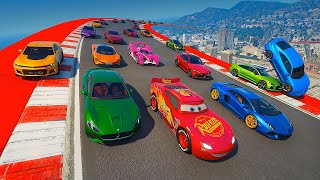 Cars City Sky Track Race McQueen Spider Man vs Supercars Ferrari McLaren Lamborghini with Wild Jumps