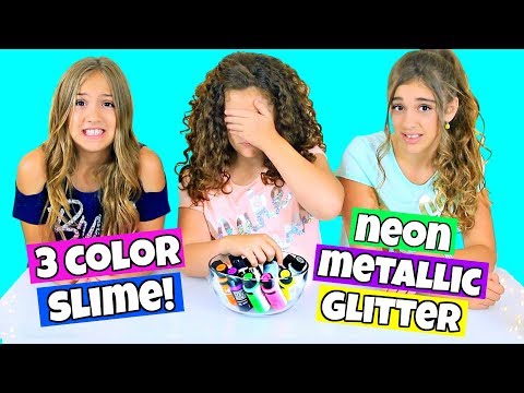 3 Color Slime Challenge! New Colors * Neon, Metallic & Glitter!