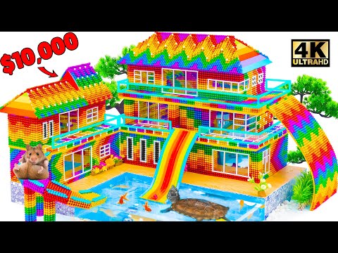 ASMR Video | Build Water Park Mansion, Swimming Pool, Inflatable Slide For Turtle From Magnet Balls