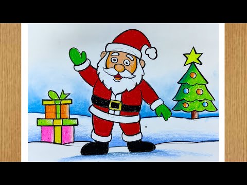 santa claus drawing very easy step by step,how to draw santa claus with christmas tree,