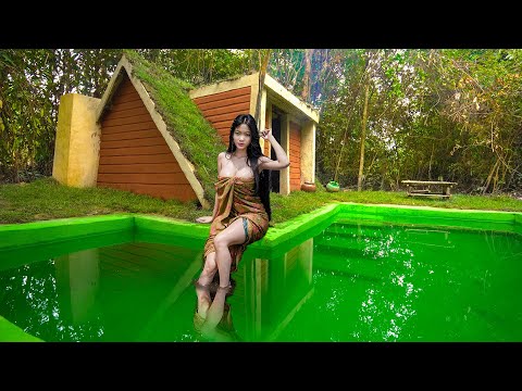 Build The Most Beautiful Around Swimming Pool House with Green Roof by Hand