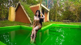 Build The Most Beautiful Around Swimming Pool House with Green Roof by Hand