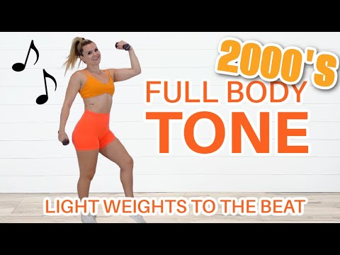 2000's FULL BODY TONE WORKOUT- FOLLOW ALONG TO THE BEAT WITH LIGHT WEIGHTS