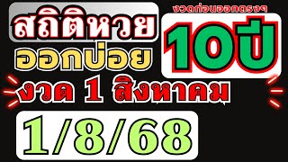 สถิติหวย "ย้อนหลัง10ปี " ออกบ่อย!! งวด 1/8/68 (งวดก่อนออกตรงๆ) 1 สิงหาคม 2025 ห้ามพลาด เลขออกบ่อย!!