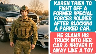 KAREN FIGHTS OFF A SPECIAL FORCES MEMBER OVER PARKING SPOT DRAMA! HE SLAMS HER CAR WITH HIS TRUCK!!!