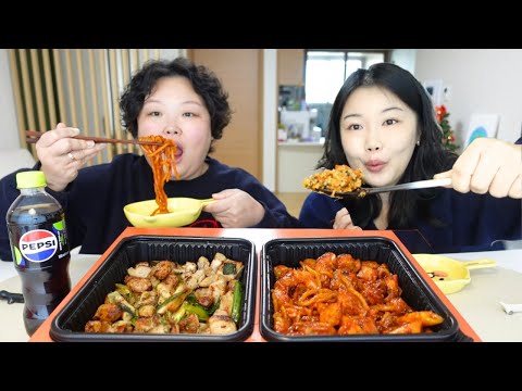 촉촉하고 매콤한 바베큐 치킨🍗 쫄깃한 우동사리와 치밥으로 마무리 풀코스 양념치킨 먹방 [프랑킨 바베큐 치킨] Chicken Mukbang VLOG