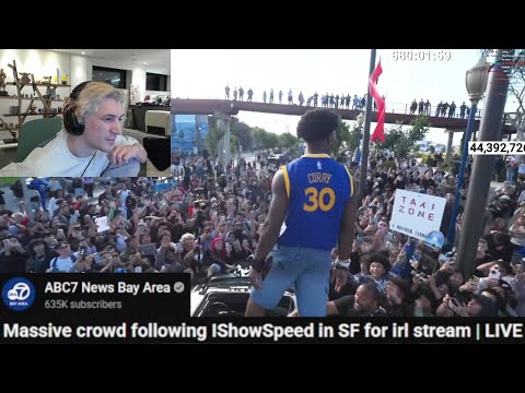 xQc Reacts to iShowSpeed Appearing on ABC7 News Helicopter because of Massive Crowd