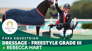 🥇 USA’s Rebecca Hart Shines in Freestyle Grade III 🏇 #ParaEquestrian #Paris2024