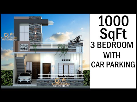 1000 SqFt House Design, 3Bedroom With Car Parking House Design, Gopal Architecture