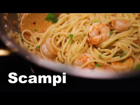 Shrimp scampi with celery leaves