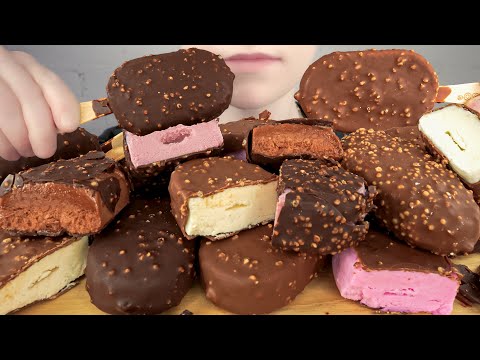 ASMR YASSO FROZEN YOGURT BARS *DARK CHOCOLATE FUDGE, PEANUT BUTTER, STRAWBERRY & CHERRY MUKBANG 먹방