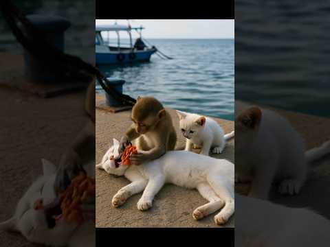🐱🪱🐒🌊🖤 “Leech Pier Rescue: Orca, Baby Monkey & Kitten Save Mom-Cat!” 🐱🪱🐒🌊🖤