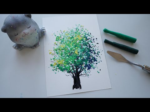 Drawing a tree with oil pastel chips
