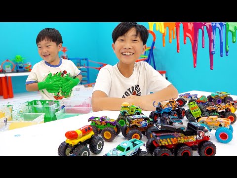 예준이와 예성이의 색깔놀이, 핫휠 몬스터트럭 자동차 장난감 놀이 Color Play with Car Toy