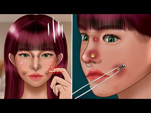 ASMR Satisfying Piercing Cleaning Animation‼️ Removing Pus from Piercing, makeup