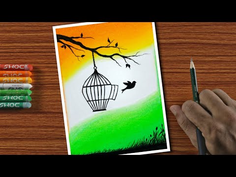 Easy Drawing for Beginners with Oil Pastels - Independence - Step by Step
