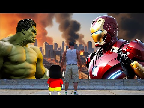 GTA 5 : HULK VS IRONMAN EPIC BATTLE SHINCHAN AND FRANKLIN SAVED AVENGERS IN GTA 5