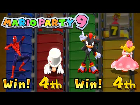 Mario Party 9 Step It Up - Spider Man vs Mario vs Sonic vs Peach  #MarioGame Master Difficulty