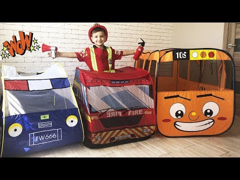 Новые большие машинки палатки. Марк выбирает профессию. Видео для детей.