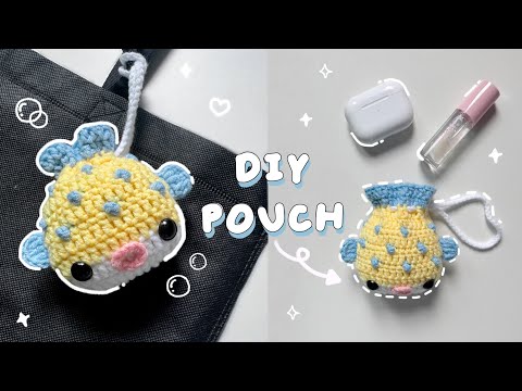 ♡ Crochet Pufferfish Pouch Tutorial | Crochet Drawstring Pouch | Easy  Crochet ♡