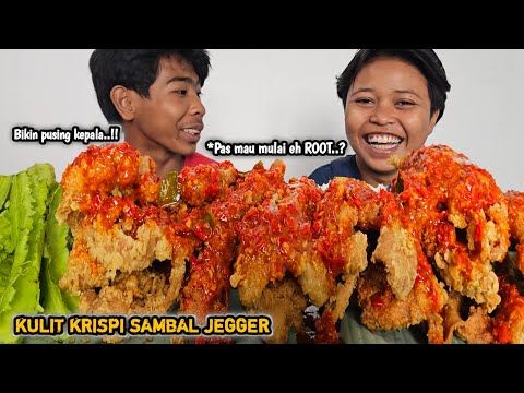 Pas mau mulai eh root ! Mukbang kulit ayam krispi sambal jegger + kecipir + terong ungu, LEUNEUNG