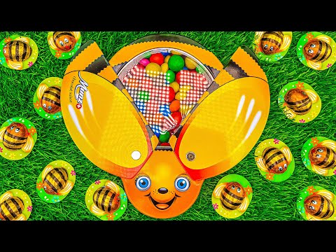 Magic Satisfying Video | Yummy Candy in Glossy Bee with Glitter Fruit - Cutting ASMR #64