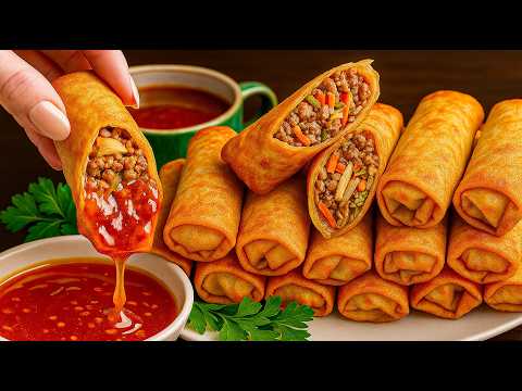 Qeema Spring Rolls and Spicy Orange Sauce خوشمزه‌تر از رستورانت!  جرمن رول گوشت  با ساس مالته
