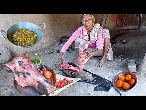 90 Year Old Grandma Cook PORK Recipe Indian Style || How To Cook Tasty Desi Style Pork Curry