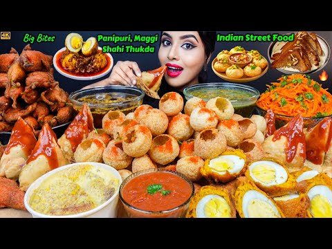 ASMR Eating Spicy Aloo Street Samosa,Pani Puri,Maggi Noodles Indian Street Food ASMR Eating Mukbang