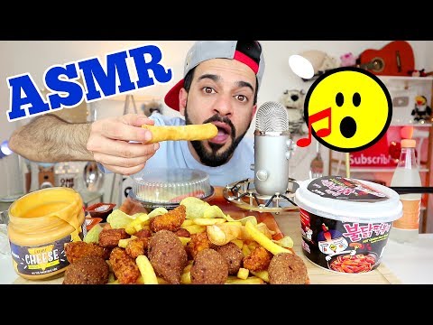 ASMR Crispy Fried Chicken, Kibbeh, Spicy Rice Cake - Crunchy Eating Sounds with Arabic Whispers